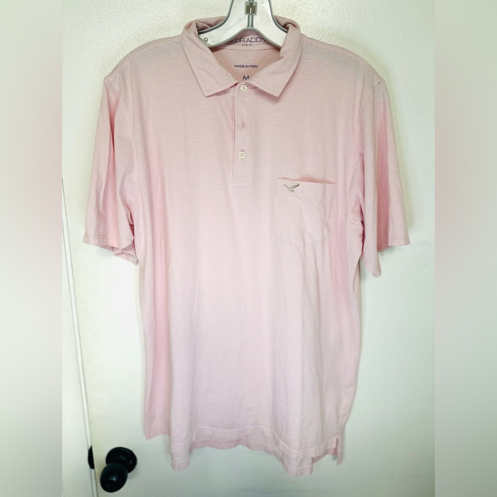 B. Draddy Sport Light Pink Performance Golf Polo Striped Shirt Size M  Bird